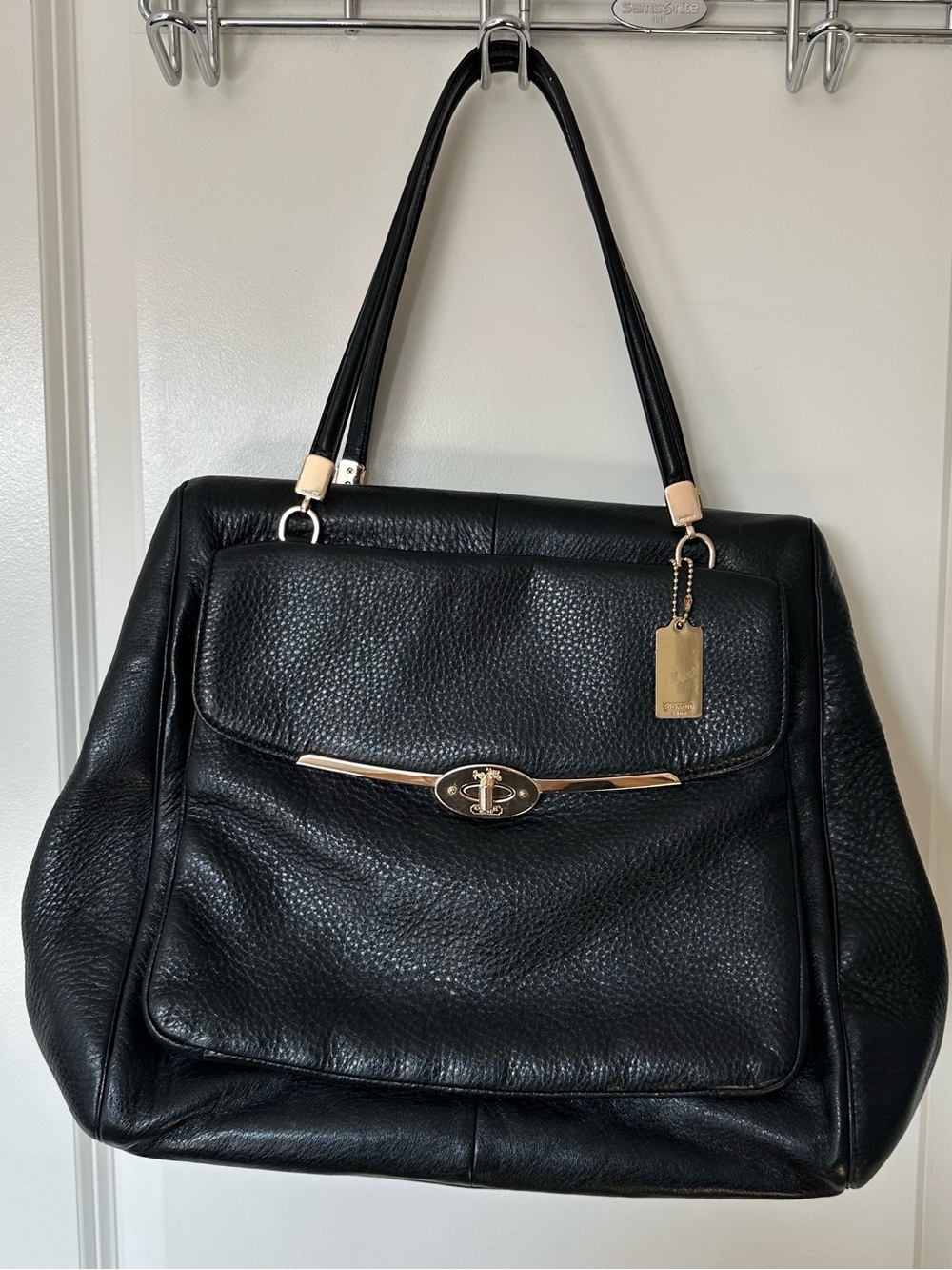 Coach Madison Leather North/South Satchel 25170 Black Pebbled Leather. Tote Bag